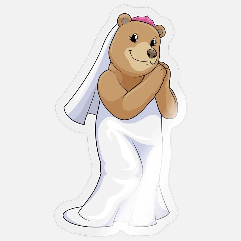 Ours comme mariée avec voile - Sticker taille S (10 x 10 cm) - brillant transparent