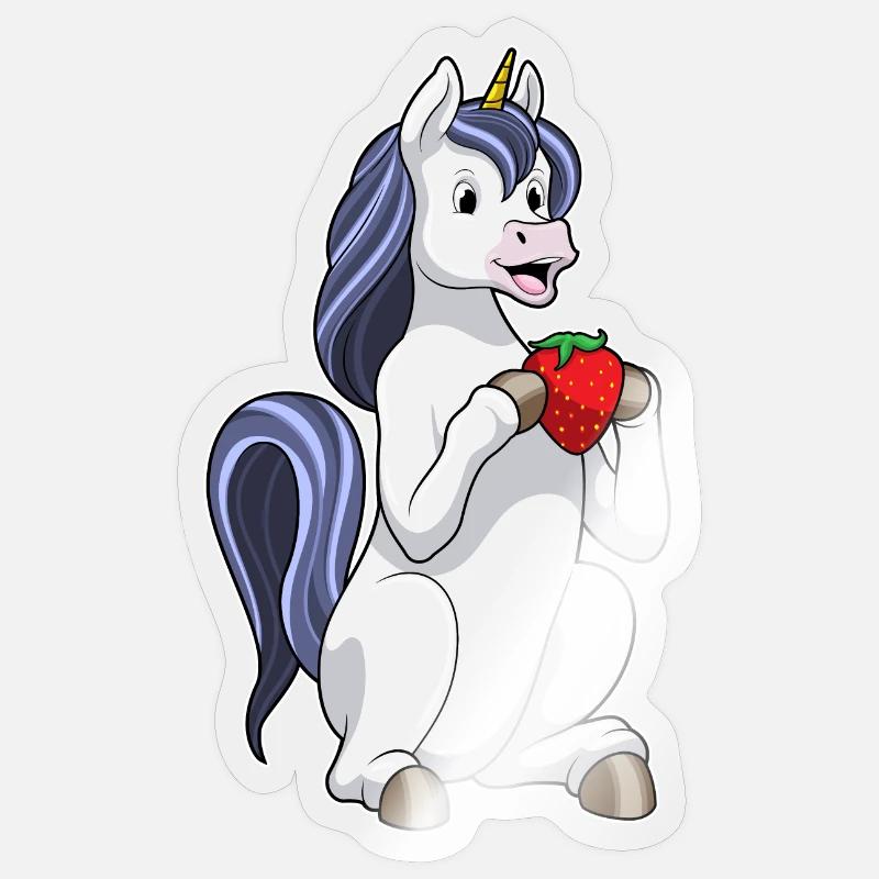 Einhorn Erdbeere - Sticker Größe S (10 x 10 cm) - Transparent glänzend