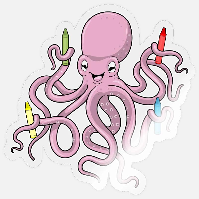 Krake mit Wachsmalstifte - Sticker Größe S (10 x 10 cm) - Transparent glänzend