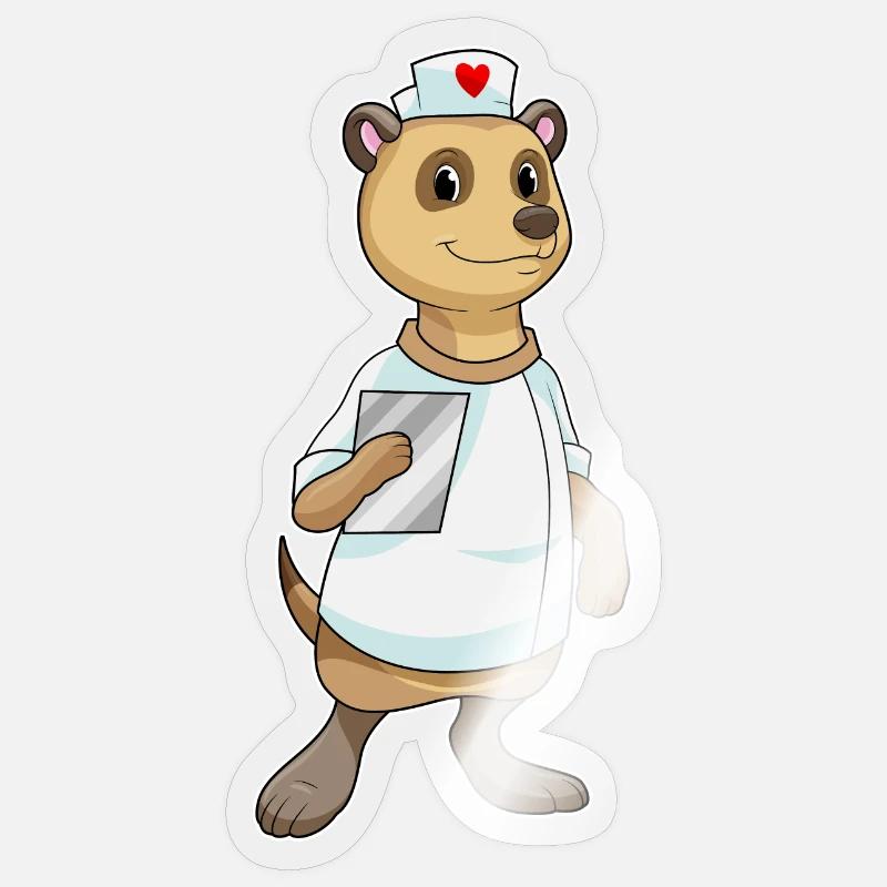 Erdmännchen als Krankenschwester mit Herz - Sticker Größe S (10 x 10 cm) - Transparent glänzend
