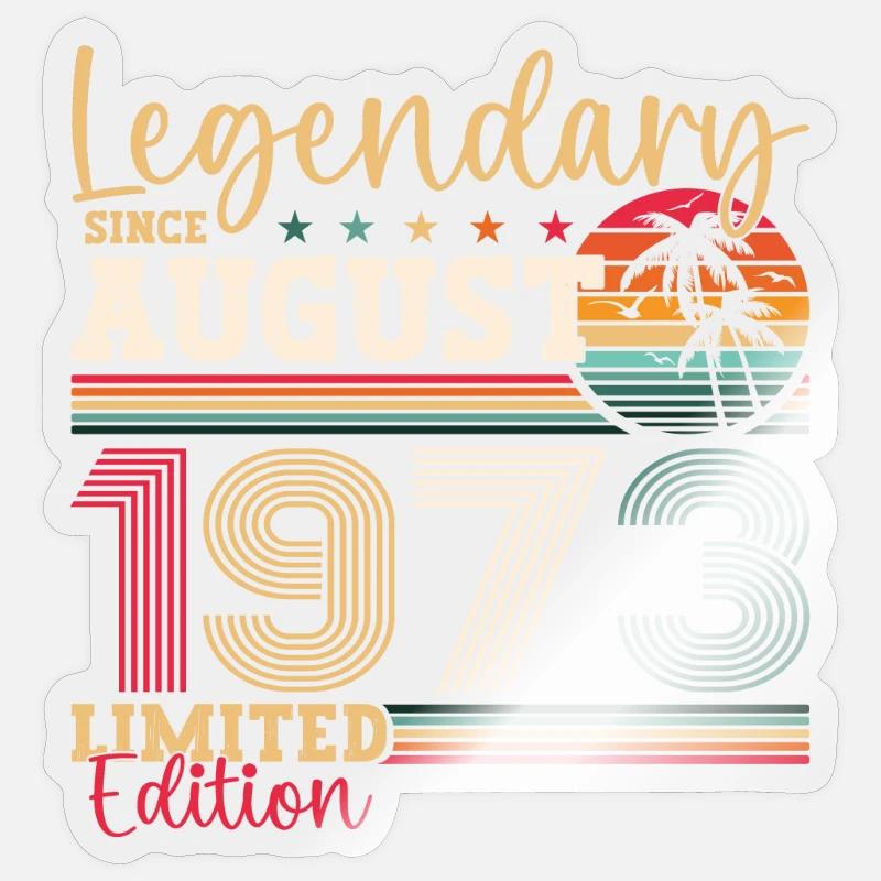 Legendär August 1973 49. Geburtstag Geschenk Fun - Sticker Größe S (10 x 10 cm) - Transparent glänzend