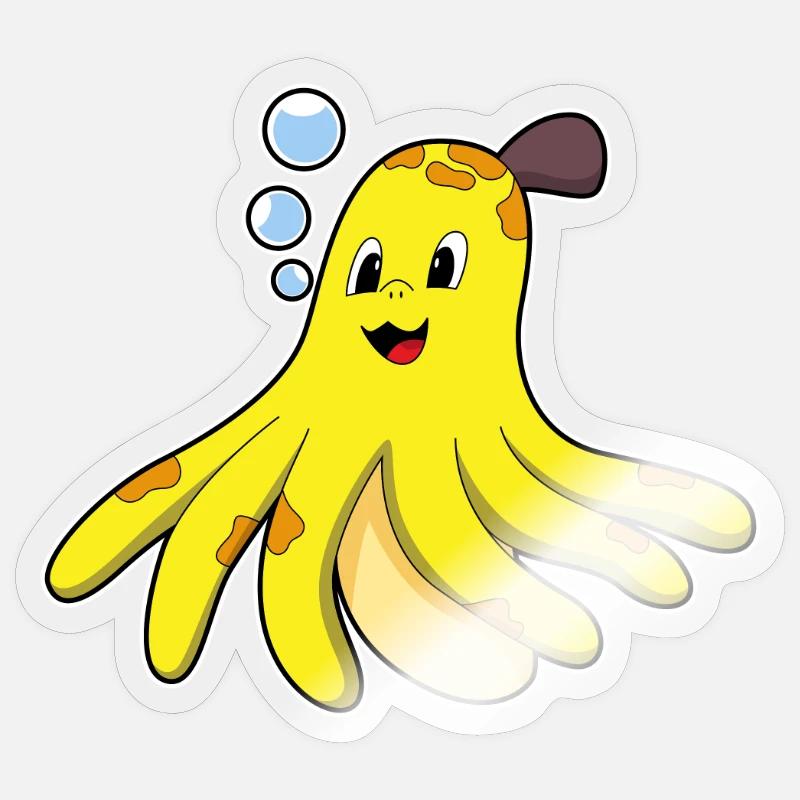 Le poulpe comme banane - Sticker taille S (10 x 10 cm) - brillant transparent