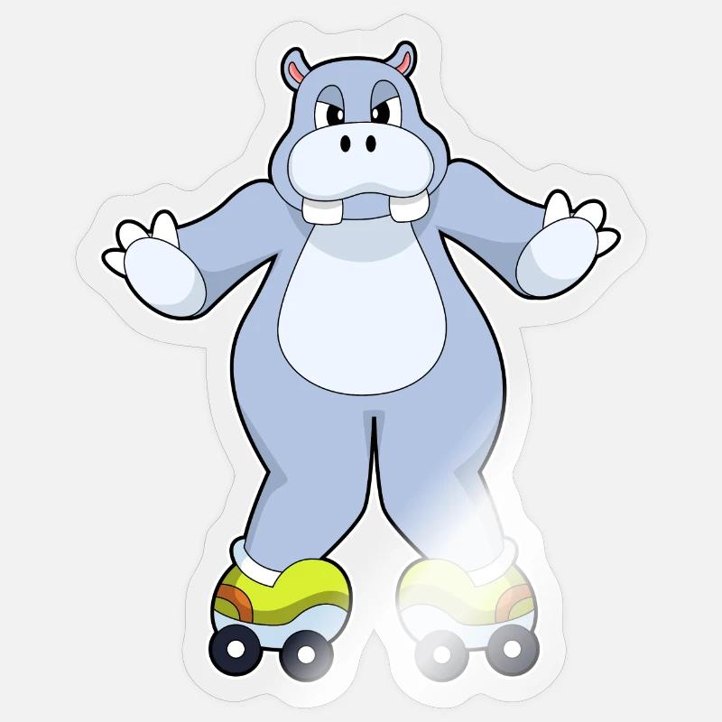 Nilpferd Rollschuhfahren Rollschuhe - Sticker Größe S (10 x 10 cm) - Transparent glänzend
