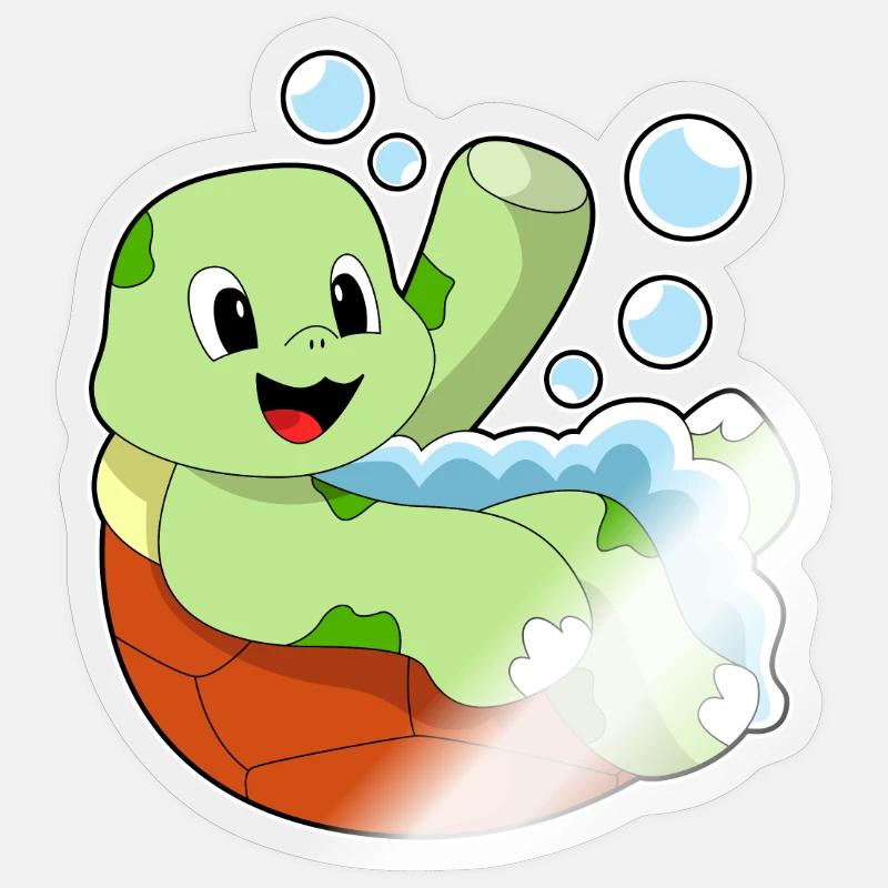 Turtle bathing with foam - Sticker size S (10 x 10 cm) - transparent glossy