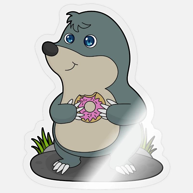 Taupe avec beignet - Sticker taille S (10 x 10 cm) - brillant transparent