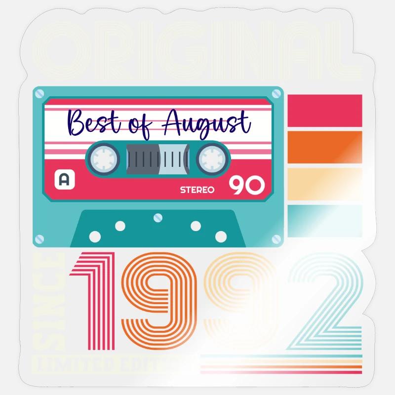 Original August 1992 30. Geburtstag Geschenk Retro - Sticker Größe S (10 x 10 cm) - Transparent glänzend