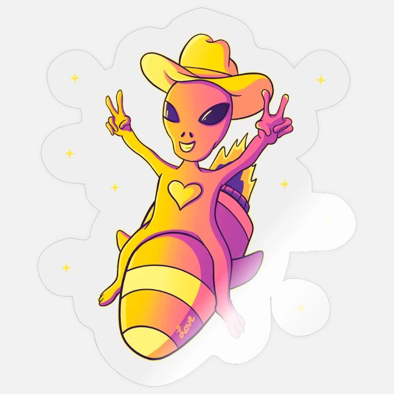 Alien Cowboy Love Space Fun - Sticker taille S (10 x 10 cm) - brillant transparent