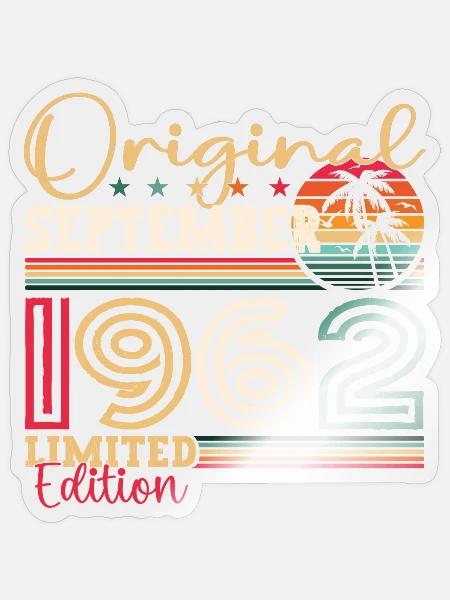 Original September Vintage 1962 Geburtstag Lustig - Sticker Größe S (10 x 10 cm) - Transparent glänzend