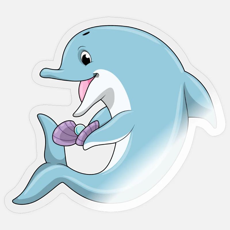 Dauphin avec perle - Sticker taille S (10 x 10 cm) - brillant transparent