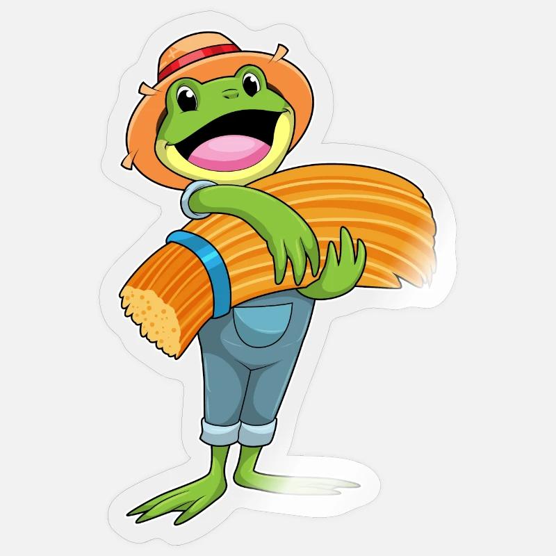 Frosch als Landwirt mit Stroh - Sticker Größe S (10 x 10 cm) - Transparent glänzend