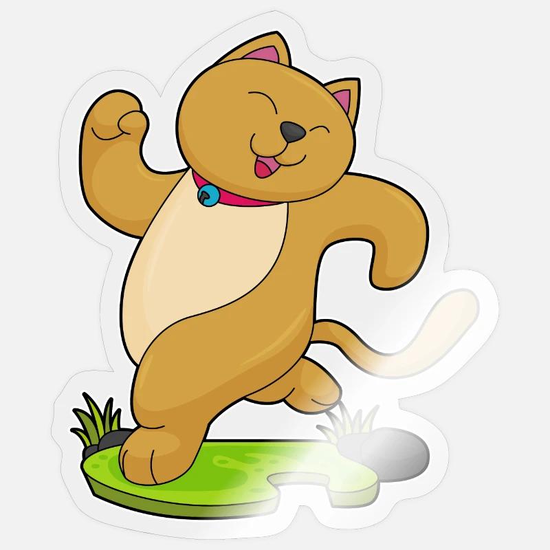 Chat avec collier en faisant du jogging - Sticker taille S (10 x 10 cm) - brillant transparent