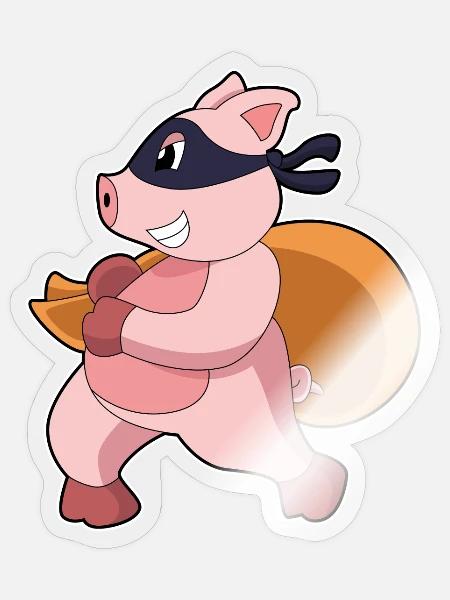 Schwein Bandit Geldsack - Sticker Größe S (10 x 10 cm) - Transparent glänzend