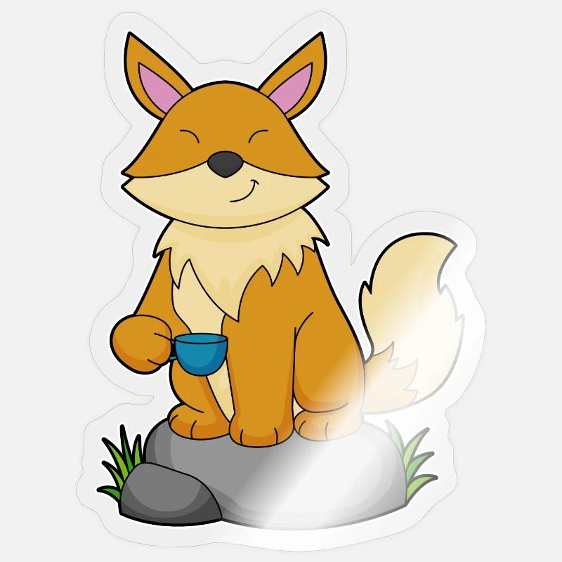 Fuchs mit Kaffeetasse - Sticker Größe S (10 x 10 cm) - Transparent glänzend