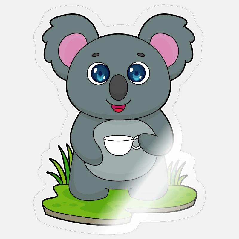Koala mit Kaffeetasse - Sticker Größe S (10 x 10 cm) - Transparent glänzend