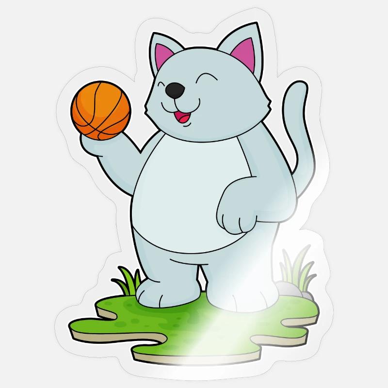 Chat Basketteur Basketteur - Sticker taille S (10 x 10 cm) - brillant transparent