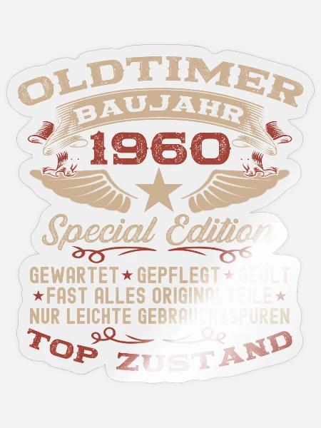 Oldtimer 1960 62. Geburtstag Geschenk Damen Herren - Sticker Größe S (10 x 10 cm) - Transparent glänzend