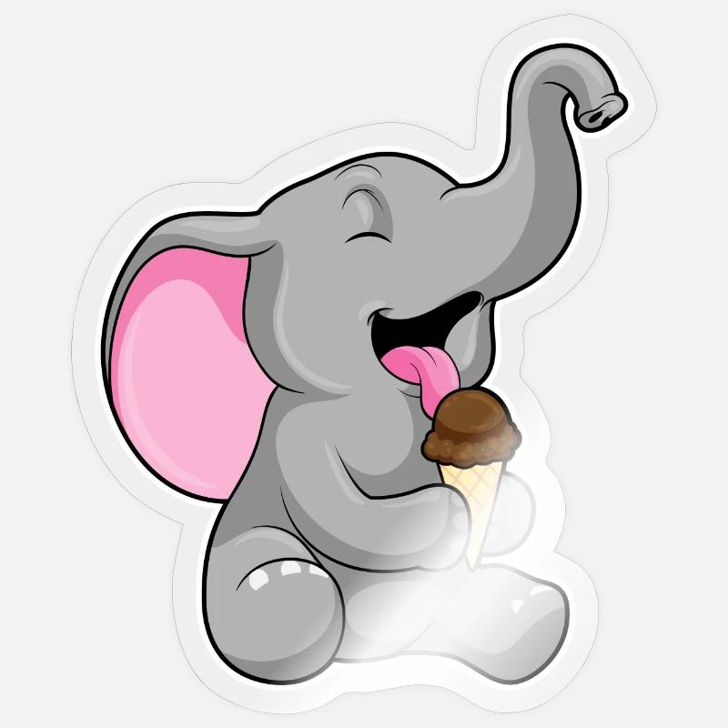 Glace gaufre éléphant - Sticker taille S (10 x 10 cm) - brillant transparent