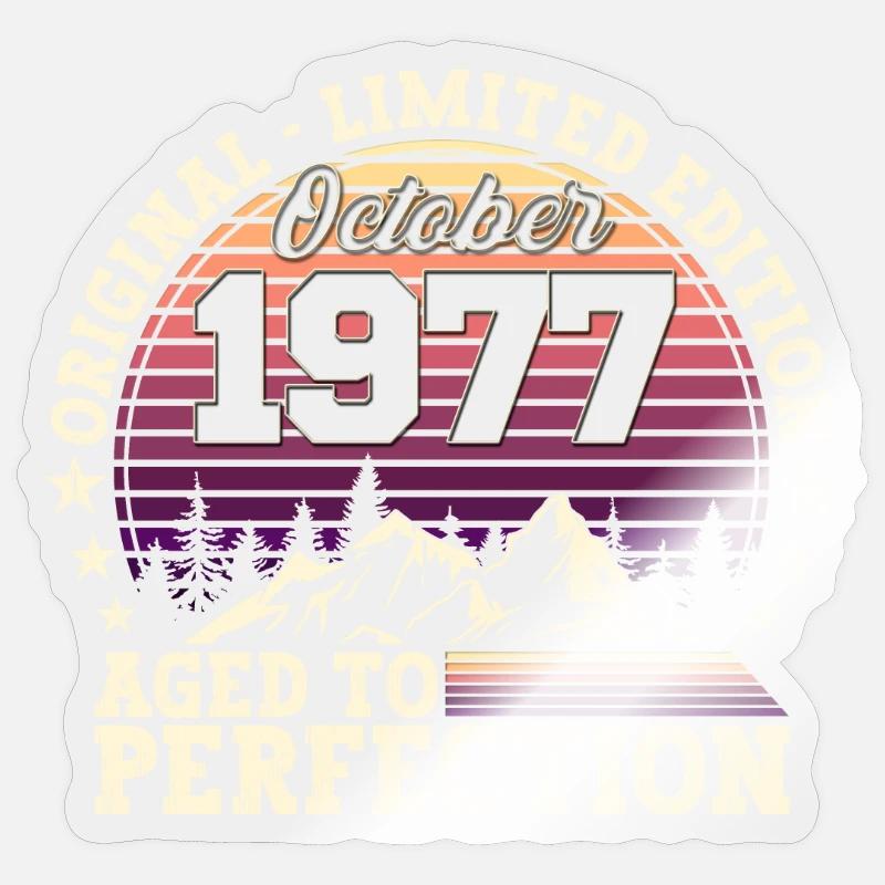Original Octobre 1977 45th Birthday Gift - Sticker taille S (10 x 10 cm) - brillant transparent