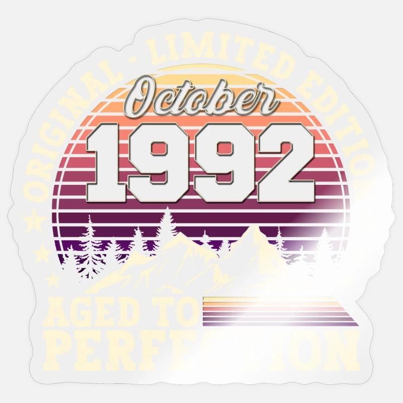 Original Octobre 1992 30th Birthday Gift - Sticker taille S (10 x 10 cm) - brillant transparent