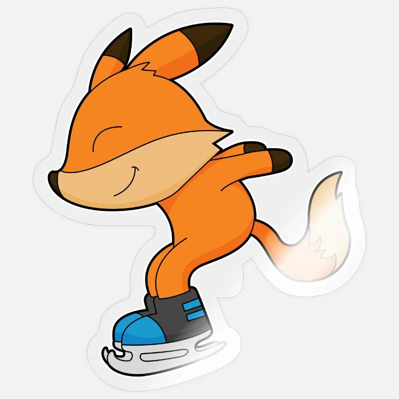 Fuchs Eislaufen Schlittschuhe - Sticker Größe S (10 x 10 cm) - Transparent glänzend