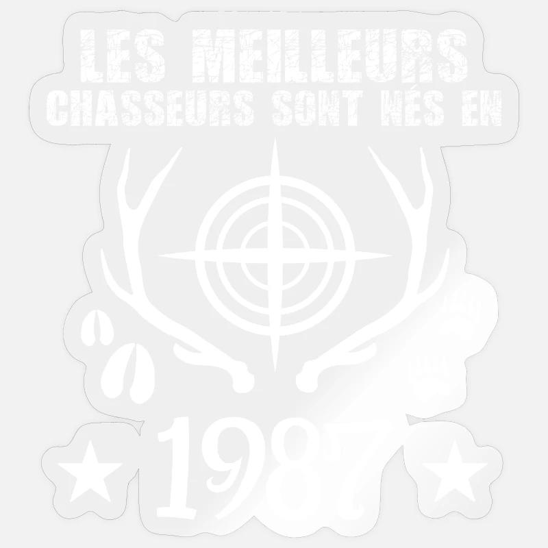 Chasseur | Anniversaire chasseur 1987 - Sticker taille S (10 x 10 cm) - brillant transparent