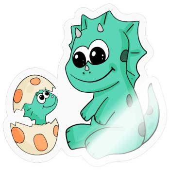 Dinosaurier mit Baby Dinosaurier - Sticker Größe S (10 x 10 cm) - Transparent glänzend - Vorne