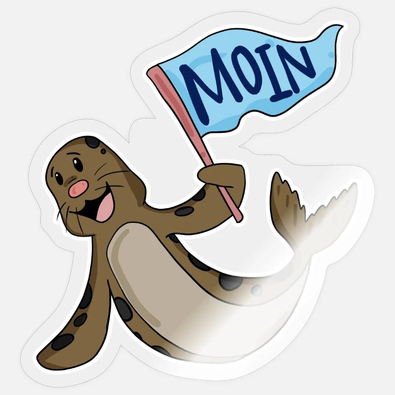 Robbe mit Moin Flagge - Sticker Größe S (10 x 10 cm) - Transparent glänzend