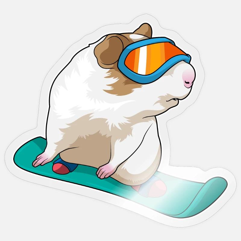 Guinea Pig Snowboarder Snowboard - Sticker taille S (10 x 10 cm) - brillant transparent