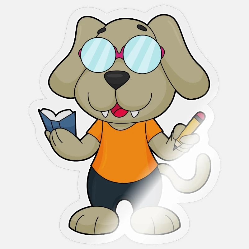 Hund Nerd Buch Brille - Sticker Größe S (10 x 10 cm) - Transparent glänzend