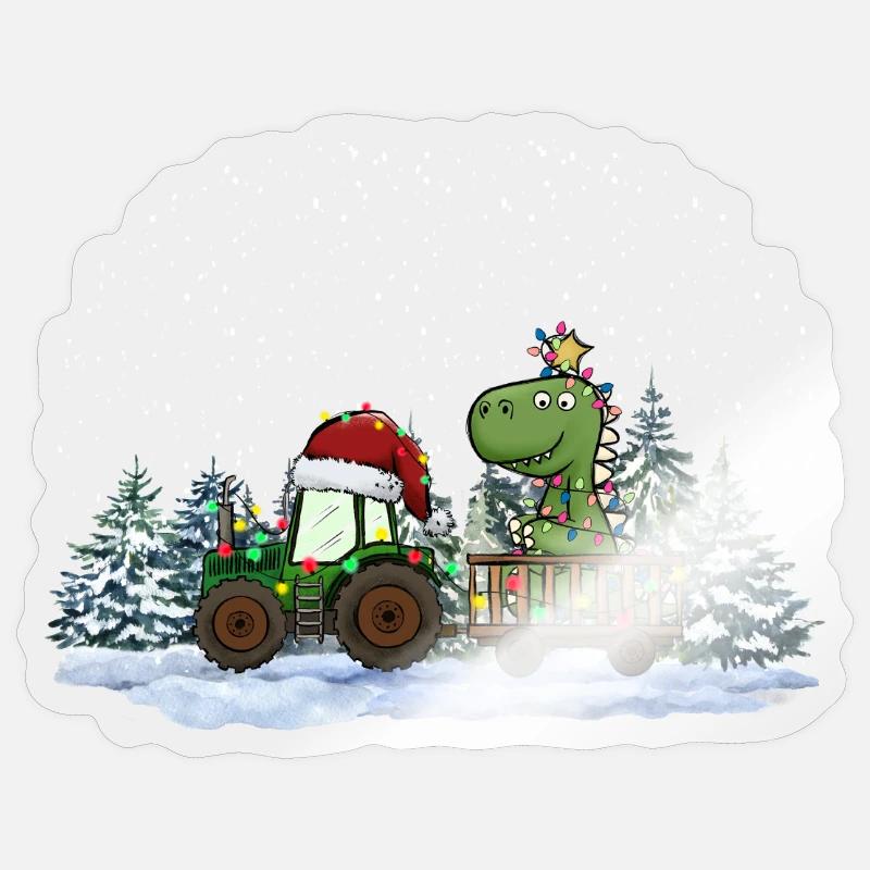 Weihnachtstraktor Tree Rex Dino Traktor Pyjama - Sticker Größe S (10 x 10 cm) - Transparent glänzend