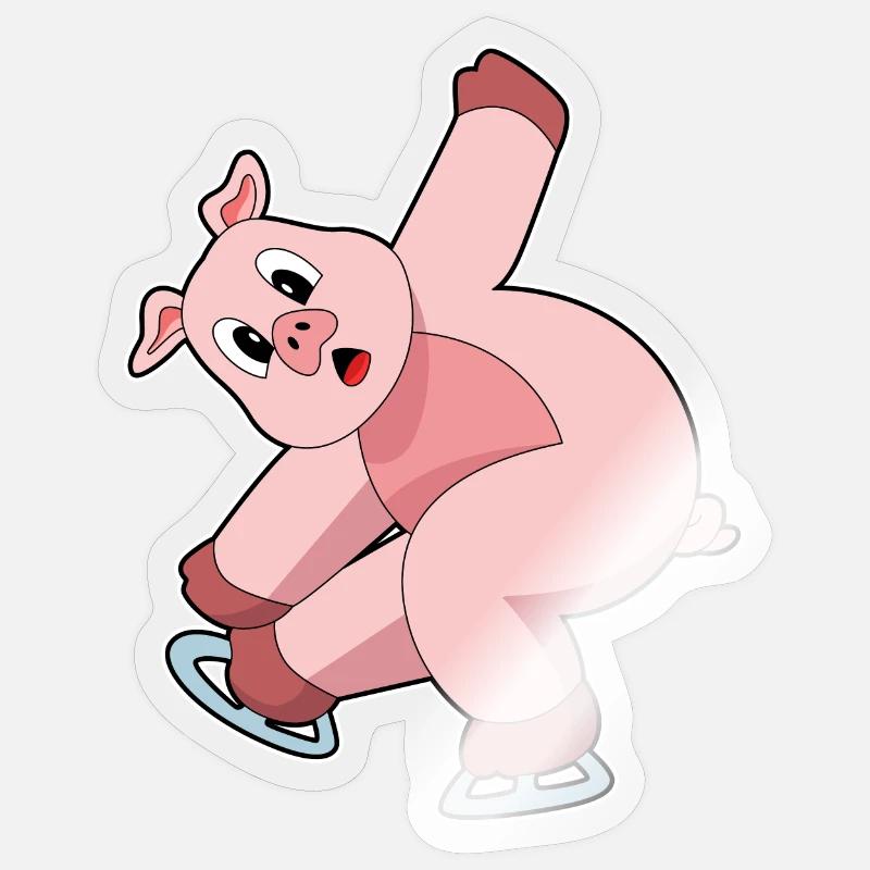 Patins à glace pour cochons - Sticker taille S (10 x 10 cm) - brillant transparent