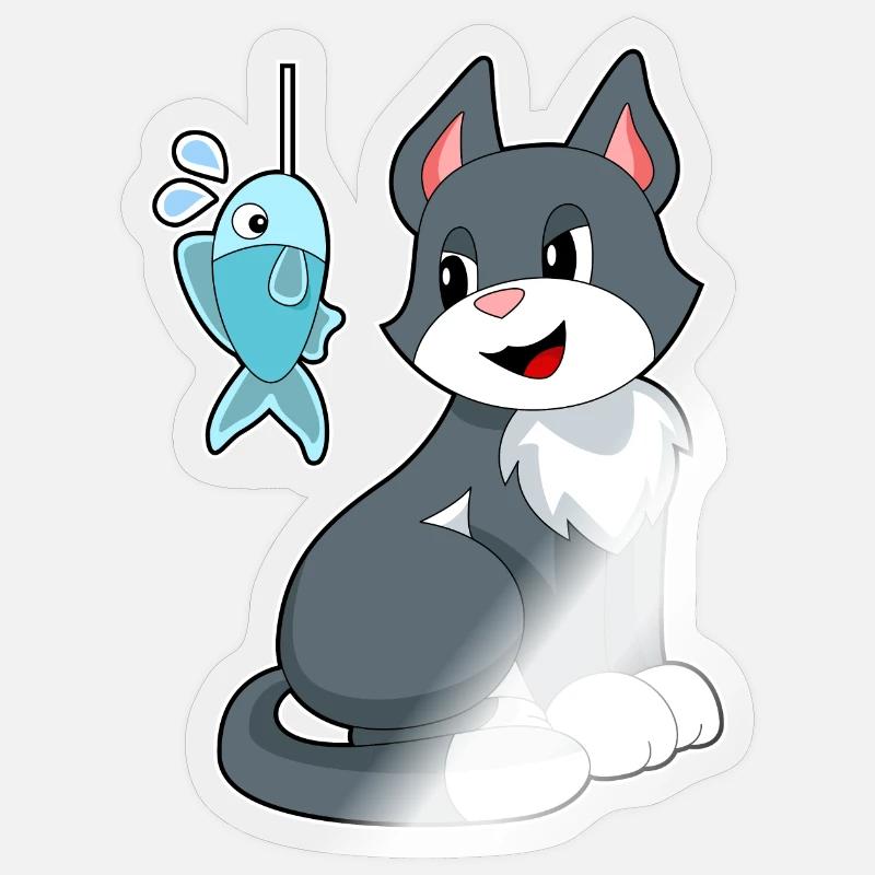 Poisson-appât chat - Sticker taille S (10 x 10 cm) - brillant transparent