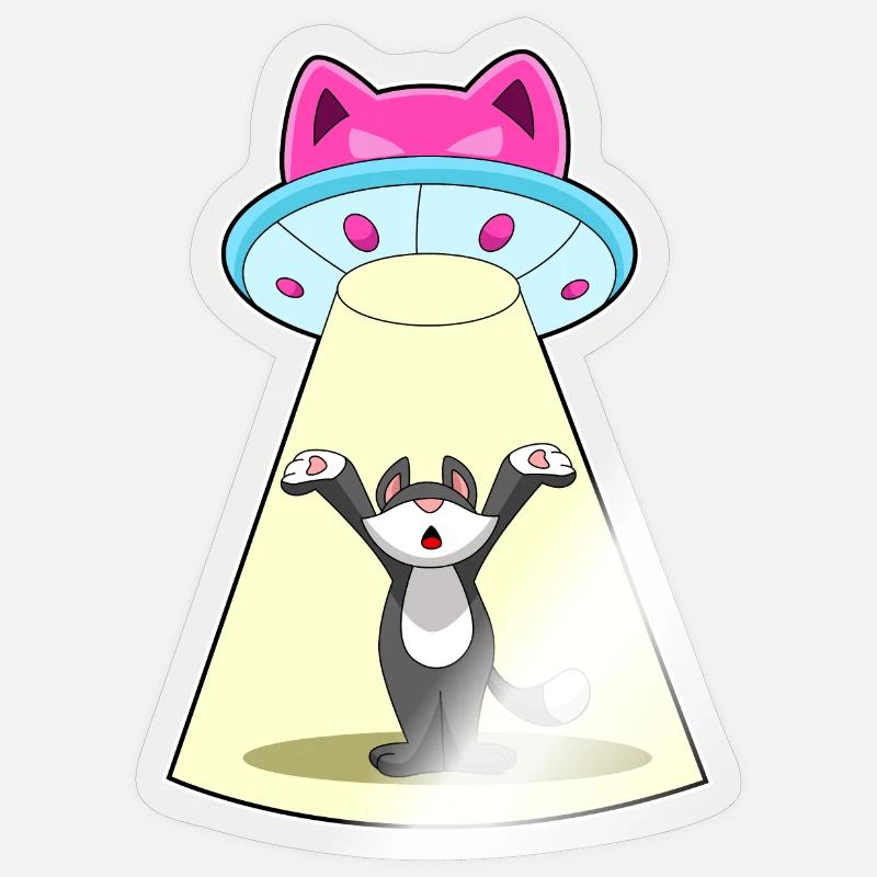 Vaisseau spatial pour chat - Sticker taille S (10 x 10 cm) - brillant transparent