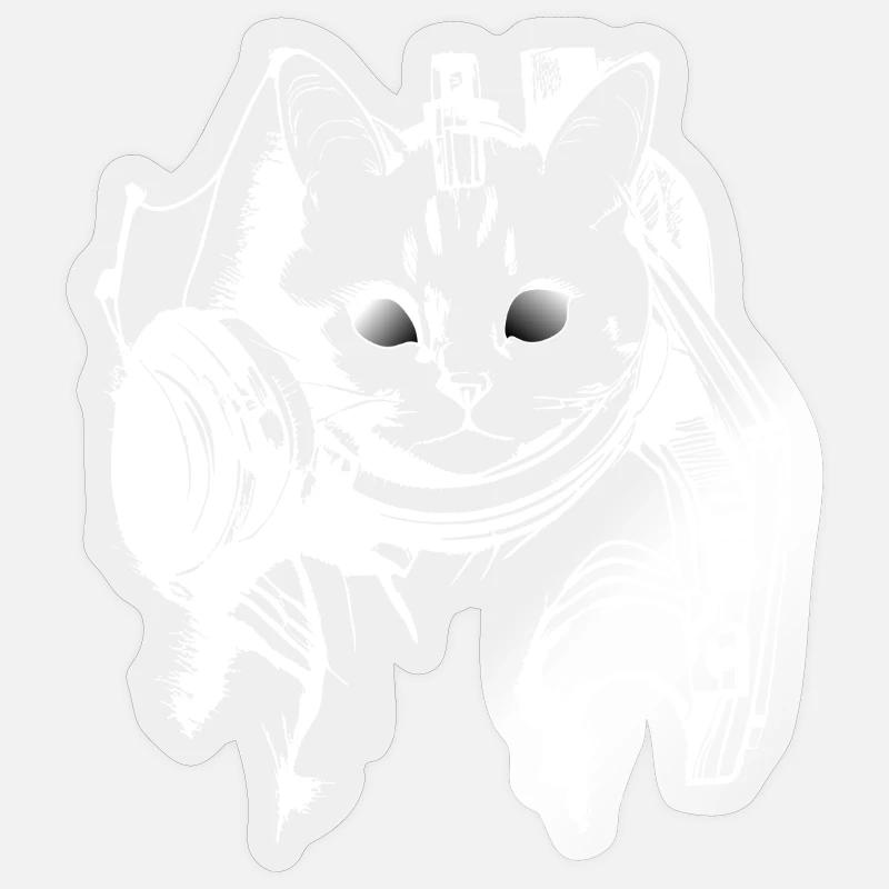 DJ Chat en blanc - Sticker taille S (10 x 10 cm) - brillant transparent