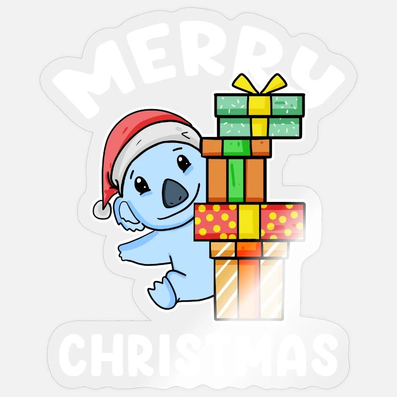 Joyeux Noël Koala avec cadeaux - Sticker taille S (10 x 10 cm) - brillant transparent