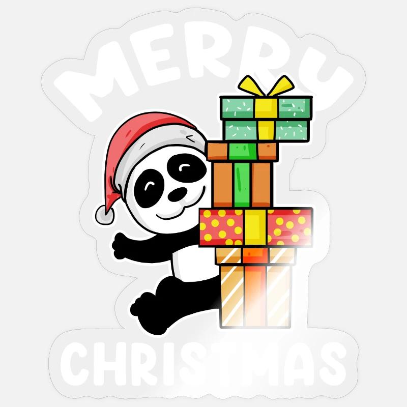 Frohe Weihnachten Panda - Sticker Größe S (10 x 10 cm) - Transparent glänzend