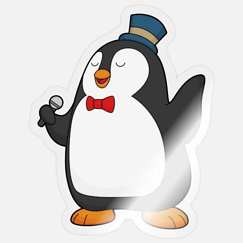 Chant du micro Penguin Singer - Sticker taille S (10 x 10 cm) - brillant transparent