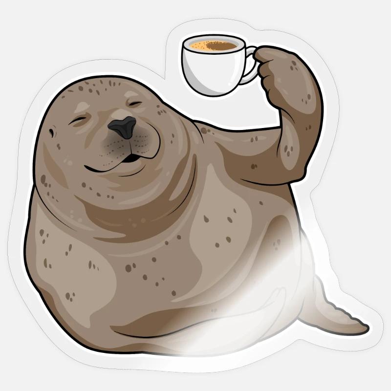 Seehund Tasse Kaffee - Sticker Größe S (10 x 10 cm) - Transparent glänzend