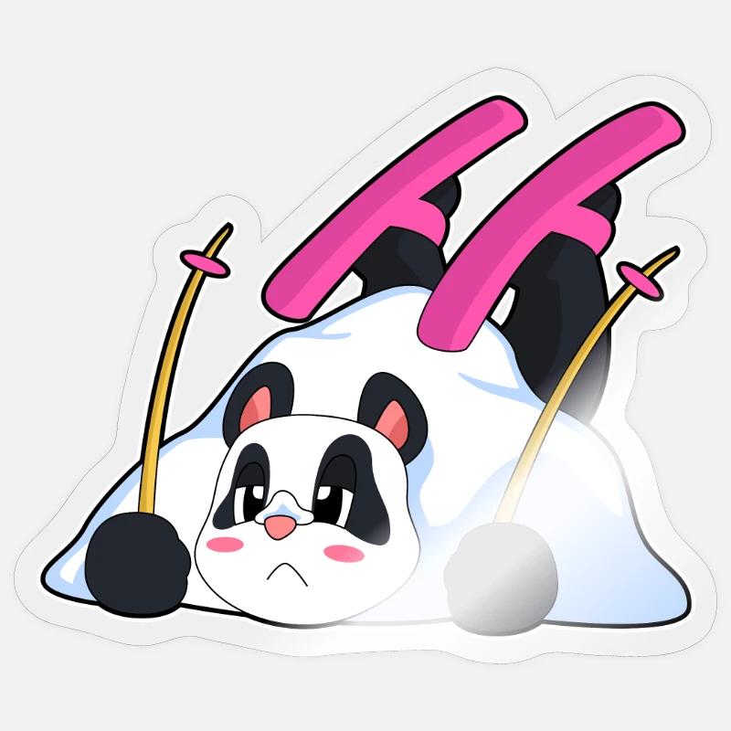 Panda Skier Ski - Sticker taille S (10 x 10 cm) - brillant transparent