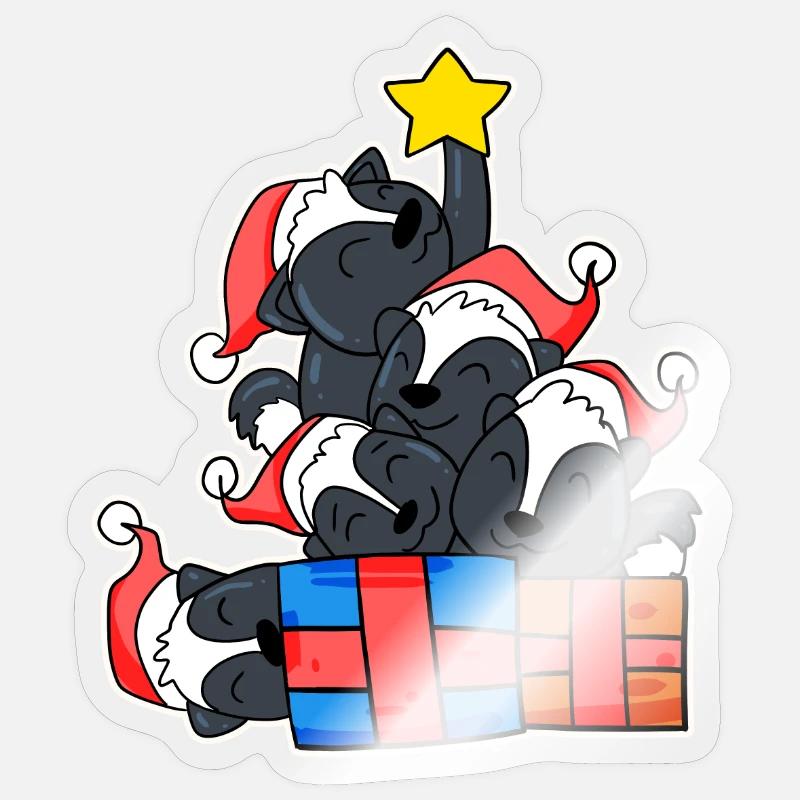 Mouffettes de sapin de Noël - Sticker taille S (10 x 10 cm) - brillant transparent