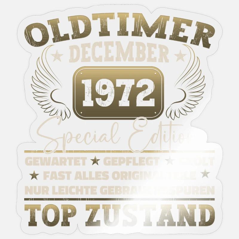 Oldtimer Dezember 1972 - 50. Geburtstag Geschenk - Sticker Größe S (10 x 10 cm) - Transparent glänzend