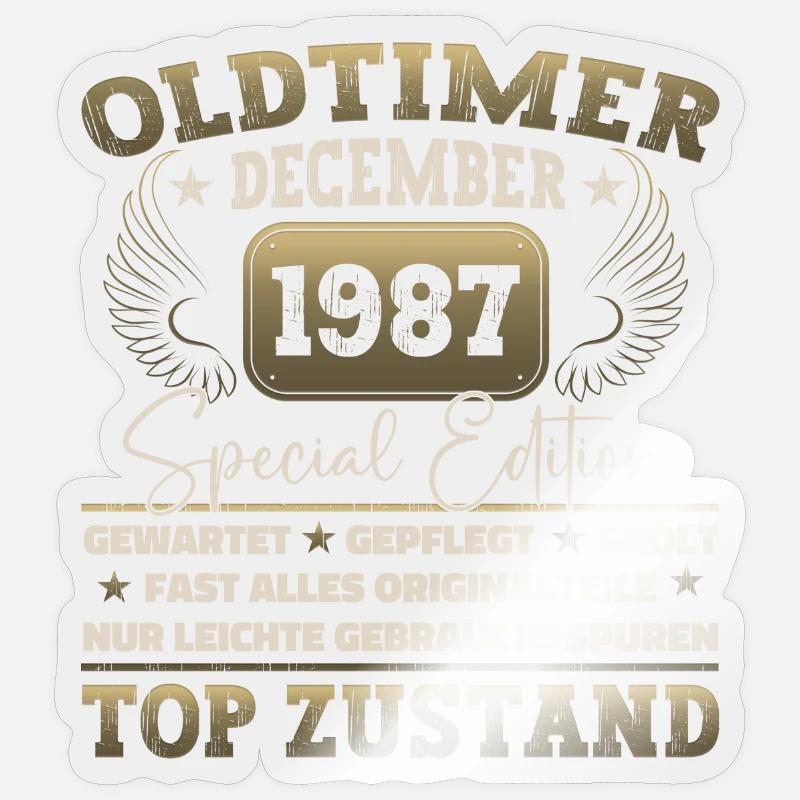 Oldtimer Dezember 1987 - 35. Geburtstag Geschenk - Sticker Größe S (10 x 10 cm) - Transparent glänzend