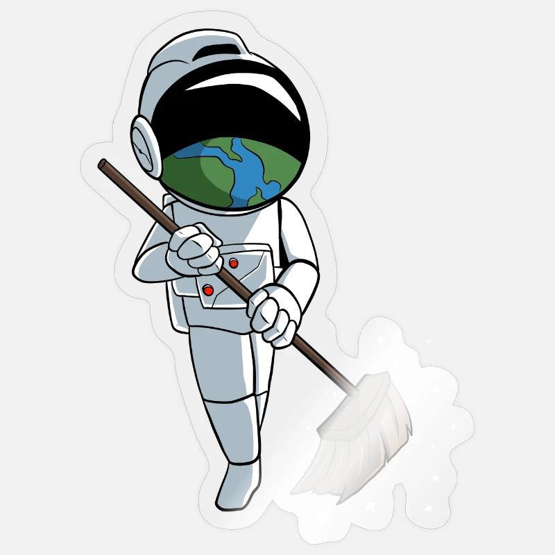 Astronaut sweeps stardust - Sticker size S (10 x 10 cm) - transparent glossy