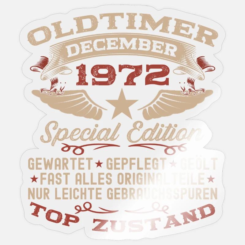 Oldtimer Dezember 1972 - 50. Geburtstag Geschenk - Sticker Größe S (10 x 10 cm) - Transparent glänzend
