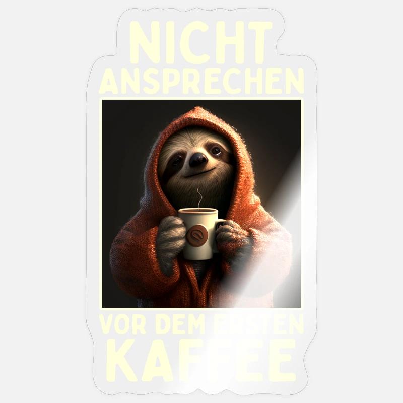 Faultier Nicht Ansprechen Vor Kaffee Morgenmuffel - Sticker Größe S (10 x 10 cm) - Transparent glänzend