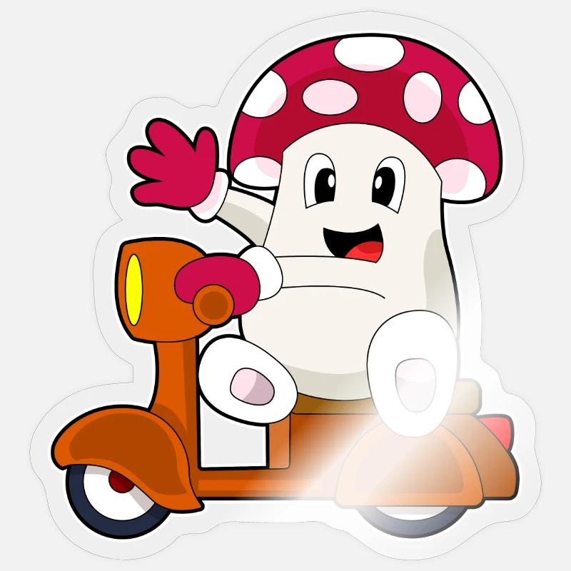 Pilz Motorroller - Sticker Größe S (10 x 10 cm) - Transparent glänzend