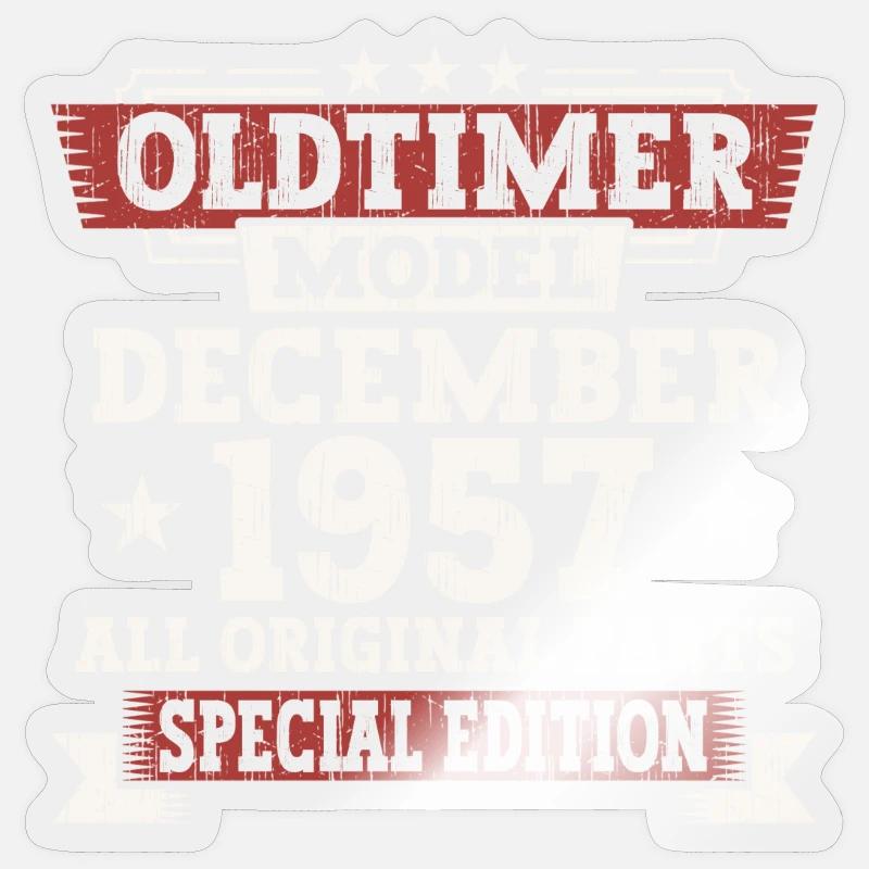 Oldtimer Dezember 1957 - 65. Geburtstag Geschenk - Sticker Größe S (10 x 10 cm) - Transparent glänzend