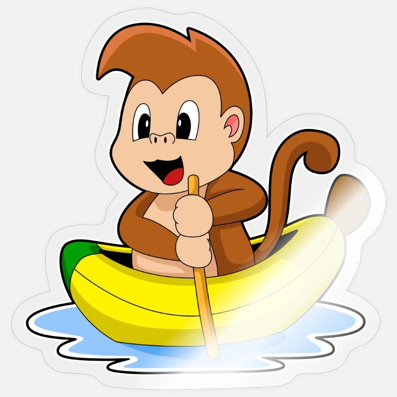 Affe Banane Boot - Sticker Größe S (10 x 10 cm) - Transparent glänzend
