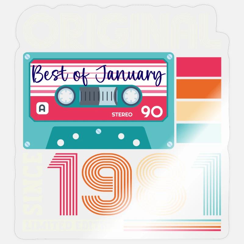 Janvier né en 1981 Cadeau du 42e anniversaire - Sticker taille S (10 x 10 cm) - brillant transparent