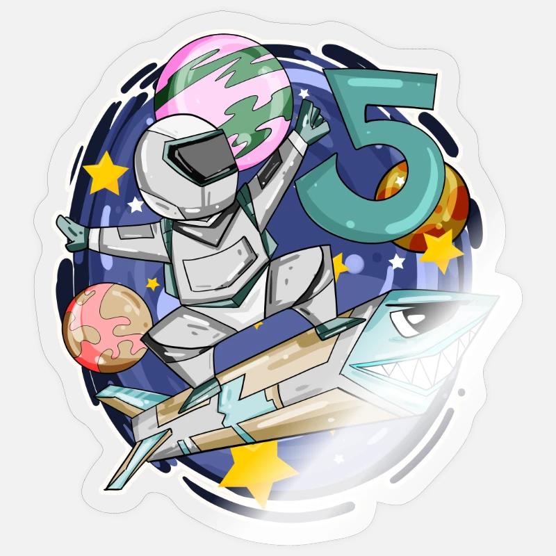 5. Geburtstag - 5 Jahre Astronaut Junge Geschenk - Sticker Größe S (10 x 10 cm) - Transparent glänzend